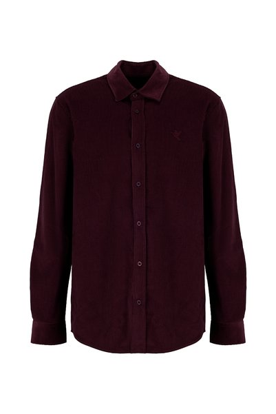 Burgundy Men's Slim Fit Ribbed Shirt F5Wm-Gml 2378 N