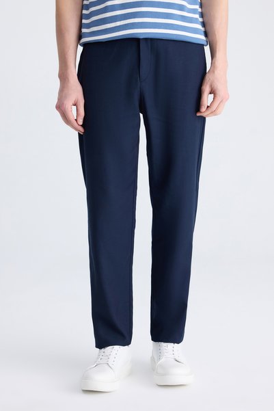Ds Damat Comfort Fit Navy Blue Plain Tencel ™ Cotton Blend Lycra Jogger Pants