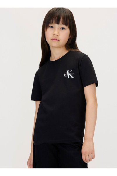 Unisex Kids Chest Monologo Ss T-Shirt - Black