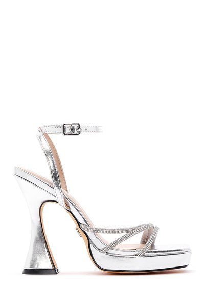 Women's Silver Ankle Strap Thick High Heel Evening Dress Sandals 26Sfd441414