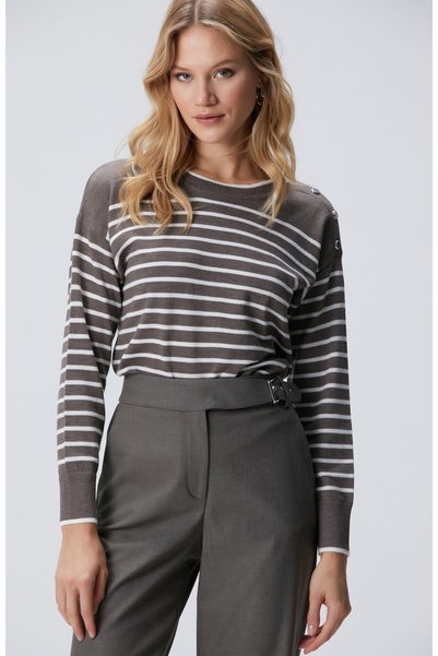 Mink Off-White Striped Wool Sweater