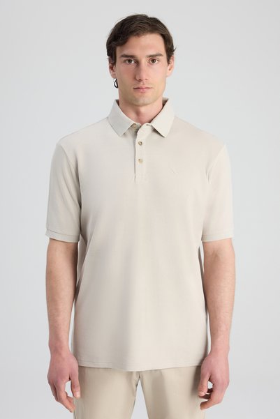 Ds Damat Regular Fit Beige Pique Textured T-Shirt