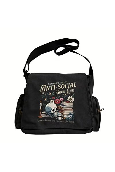 Винтиџ унисекс каки поштарска чанта со принт Anti-Social