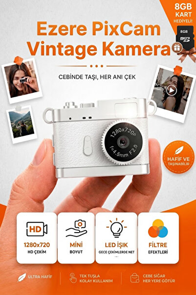 Ezere PixCam винтиџ пренослива мини дигитална камера селфи видео влог камера мини приврзок