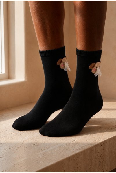 Women's Teddy Patterned Socks Black