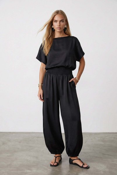 Beli Gipeli Trousers and Blouse Woven Set with Lace Detail on the Cuffs