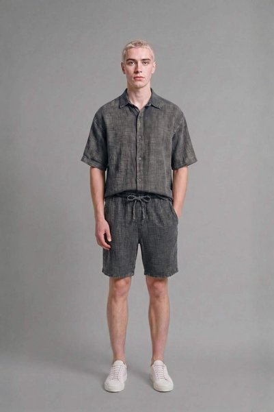 100% Cotton Relax Fit Elastic Tie Waist Anthracite Bermuda Shorts I3021Ax26Hs