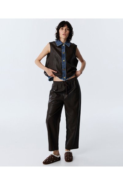 Leather-Like Straight Pants