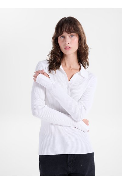 White Women's Slim Fit Sweater F6Wl-Kzk0004