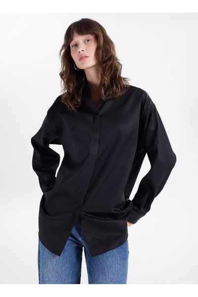 Black Women's Loose Fit Shirt F6Wl-Gml0124