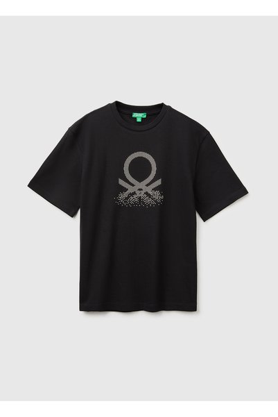 Boy's Black Short Sleeve T-Shirt with Embroidered Front
