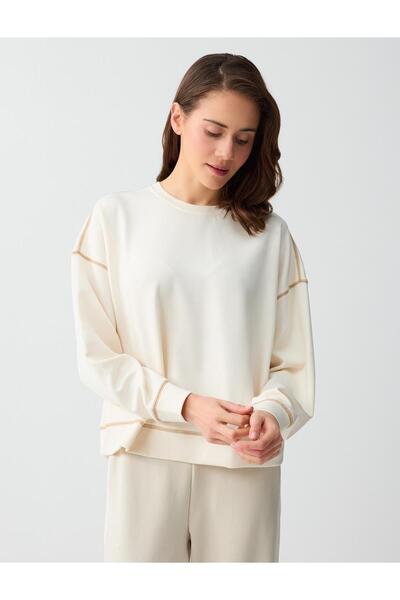 Ecru Crew Neck Long Sleeve Modal Sweatshirt