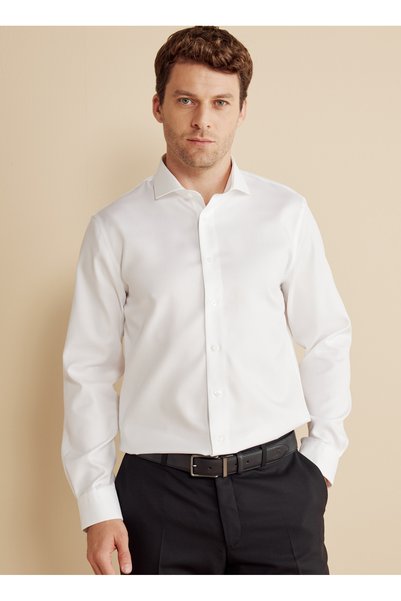 White Men's Italian Slim Fit Shirt BBFW25MSH018