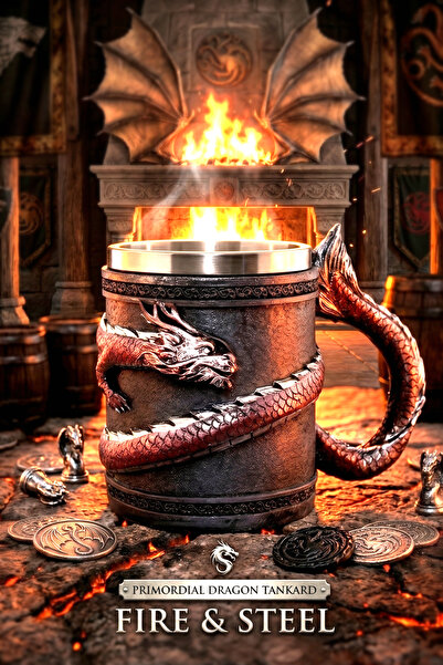 House of the Dragon Targaryen шолја со змеј, 15 cm, голема, фантастична 3D шолја од нерѓосувачки челик - колекционерска фигура Game of Thrones