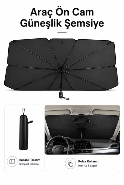 Flexible and Foldable Windshield Sunshade and Umbrella Shade - Car