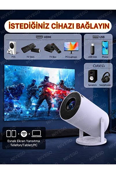 4K UltraHD мини проектор компатибилен со Android, Wi-Fi пресликување на екран, уред за домашно кино, пренослив проектор 2.4G+5G