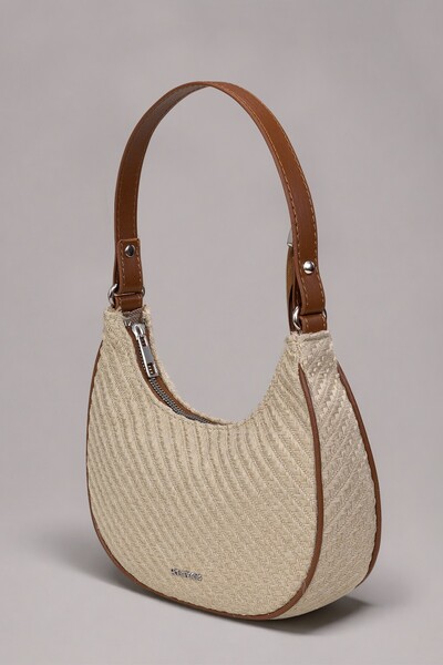 Natural Capri Straw Shoulder Bag – with Pu Leather Details