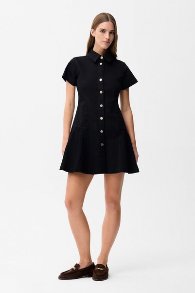 Black Pleated Denim Dress