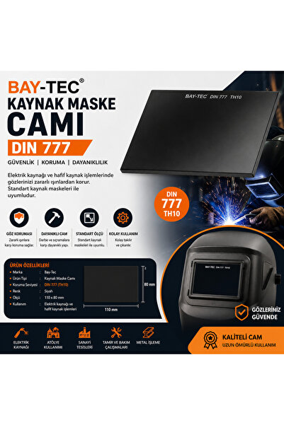 Bay-Tec стакло за маска за заварување DIN 777 | 110x80 mm црно заштитно стакло за заварување