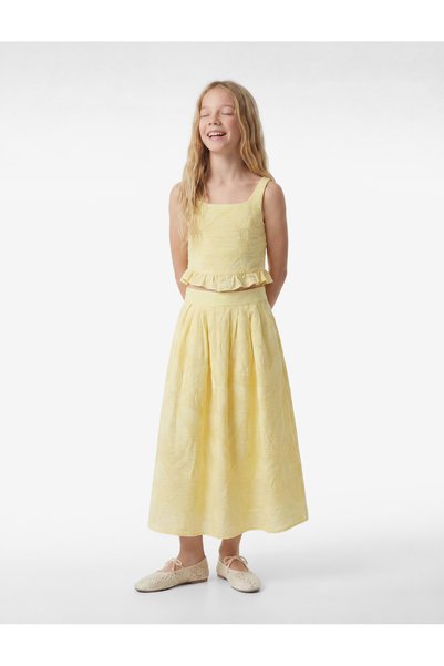 Regular Fit Pleated Pocketed Patterned Viscose Blend Midi Skirt