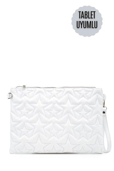 Tablet Boy Stitched Clutch Faux Leather Women's Star Crossbody Bag Tbstar White