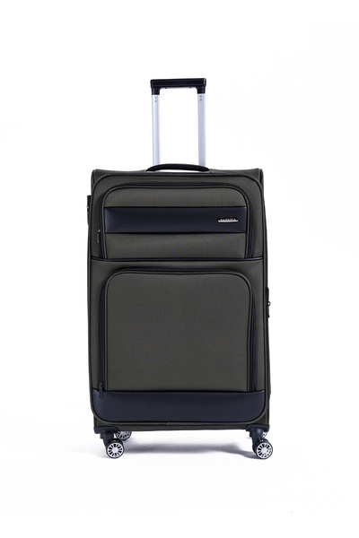Khaki Unisex Checkered Fabric Suitcase 013 Large Size Suitcase