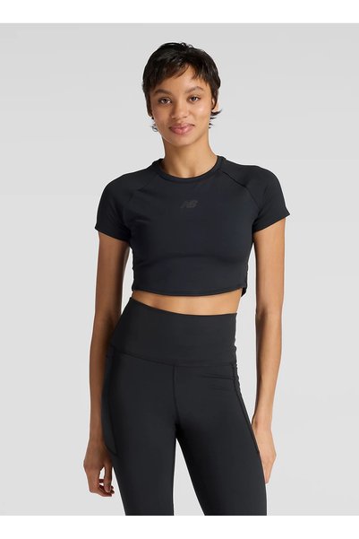 Wt619942-Bk Fast Days Fitted Crop t Black Crew Neck Plain Women's T-Shirt