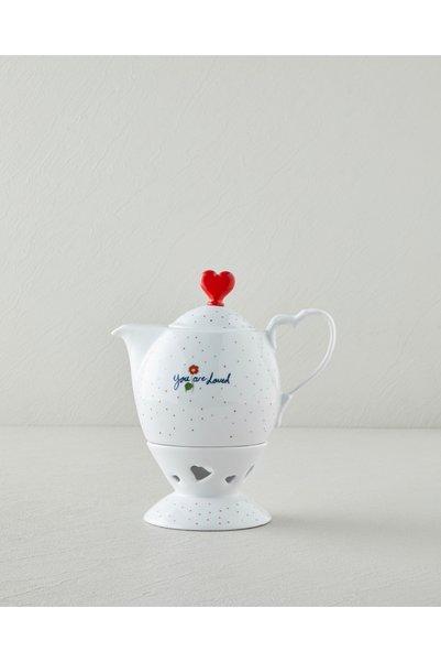 Beloved Porcelain Teapot Set with Heater 850 ml White
