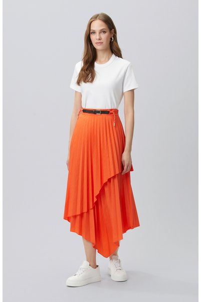 N-Tech Orange Pleated Detailed Skirt