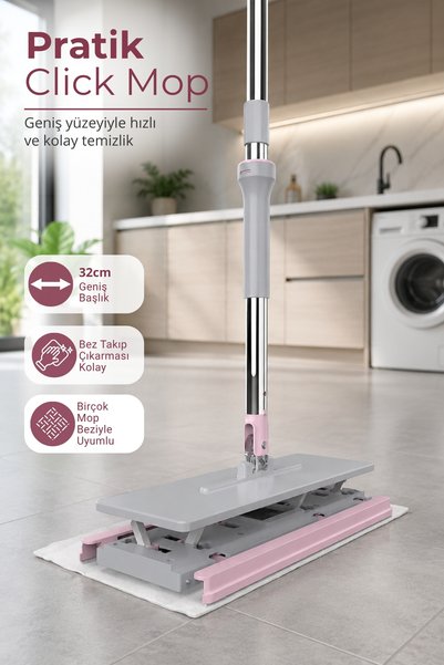 Click Mop Wide Head Practical Floor Cleaning Mop - Cloth Compatible - 32 cm