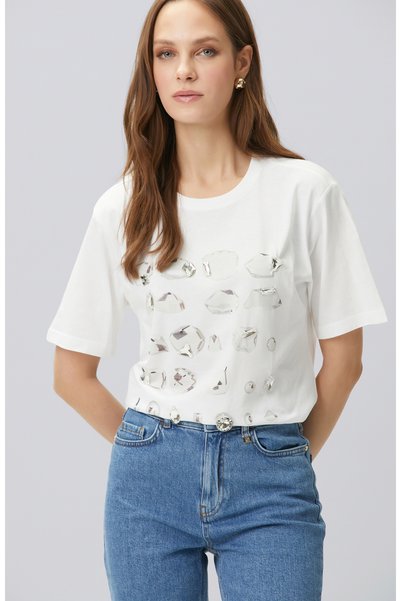 Off-White T-Shirt with Print Detail