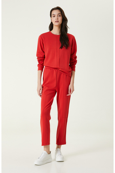 Red Sweatpants with Stitching Detail and Rubber Legs