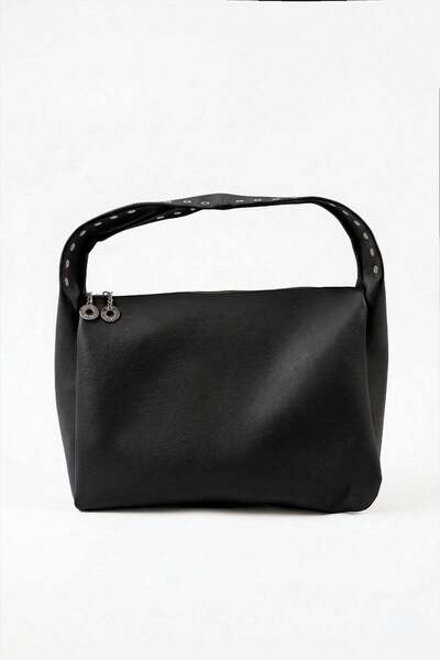 Studded Double Zipper Faux Leather Handbag