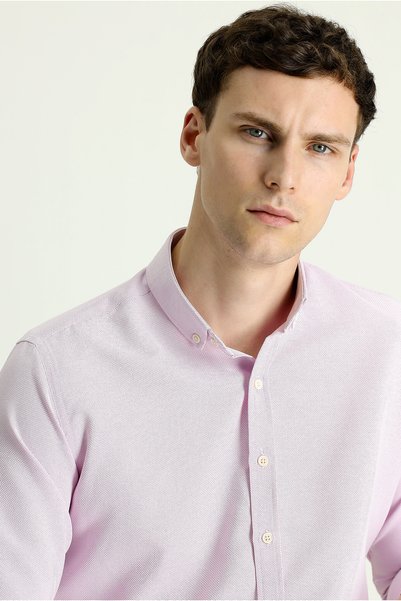 Long Sleeve Slim Fit Slim Fit Patterned Sports Cotton Easy-Iron Button Collar Shirt