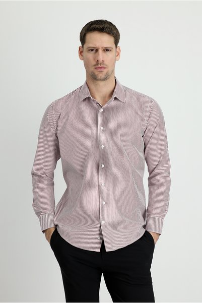 Long Sleeve Slim Fit Slim Fit Striped Cotton Shirt