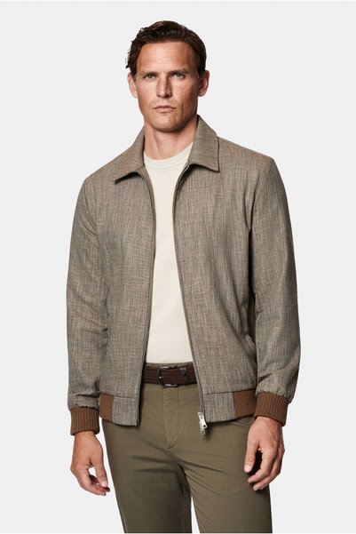 Shirt Collar Zippered Linen Blend Side Pocket Ribbed Seasonal Bomber Coat