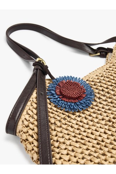 Women's Wicker Look Shopper Bag with Charm