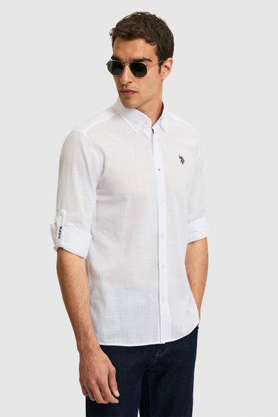 Men's White Long Sleeve Basic Shirt 50324660-Vr013