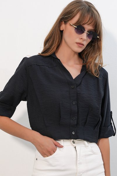 Women's Crop Oversize Shirt 20390 - Black