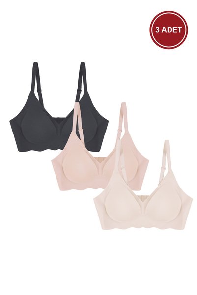 Multi-Colored 3-Piece Wireless Laser Seamless Invisible Removable Pad Bra