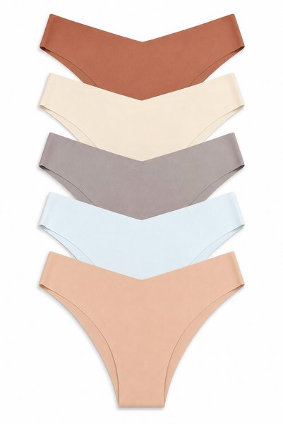 Women's Panties Laser Cut V Shape Non-Marking 5-Pack Polyester Cinnamon