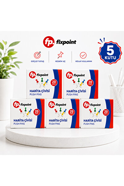 Fixpoint чивии за мапа, 5 кутии, 100 парчиња, шарени чивии за плутена табла
