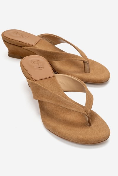 Vanessia Earth Suede Flip Flops Women's Mini Wedge Heeled Slippers