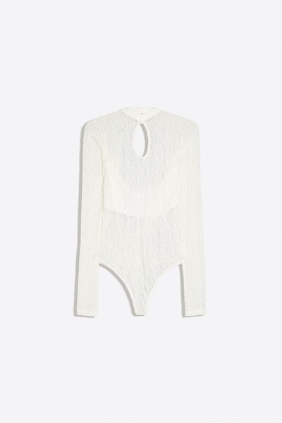 Long-Sleeved, Low-Cut Lace Bodysuit