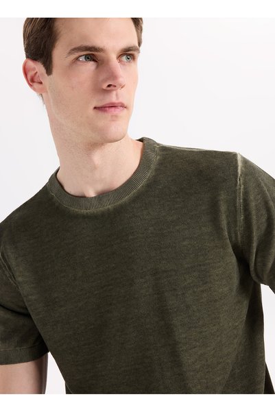 Khaki Men's Oil Wash Regular Fit Knitwear Sweater F6Sm-Kzk 2552