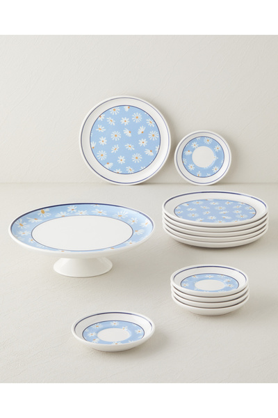 Daisy Ceramic Cake Set 13 Pieces for 6 People Colorful