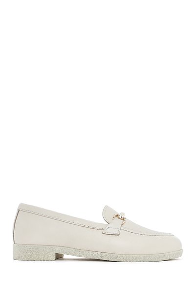 Women's Cream Buckle Leather Loafer 26Pfd510218