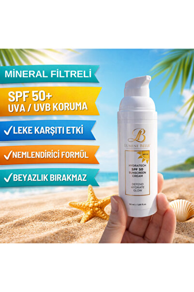 Минерална крема за сончање SPF 50+ - UVA/UVB заштита, не остава бели траги, хидратантна крема за лице 50 ml