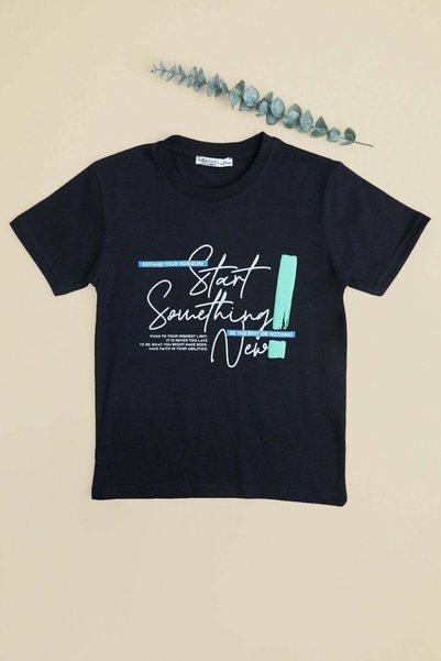 Text Printed Crew Neck Boy's T-Shirt