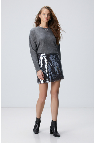 Anthracite Sequined Mini Skirt